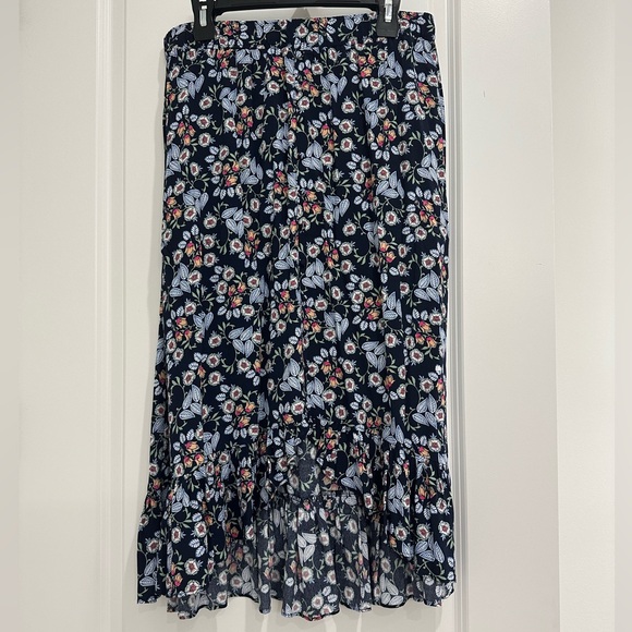 Loft Floral Navy hi low ruffle Skirt L - Picture 3 of 11